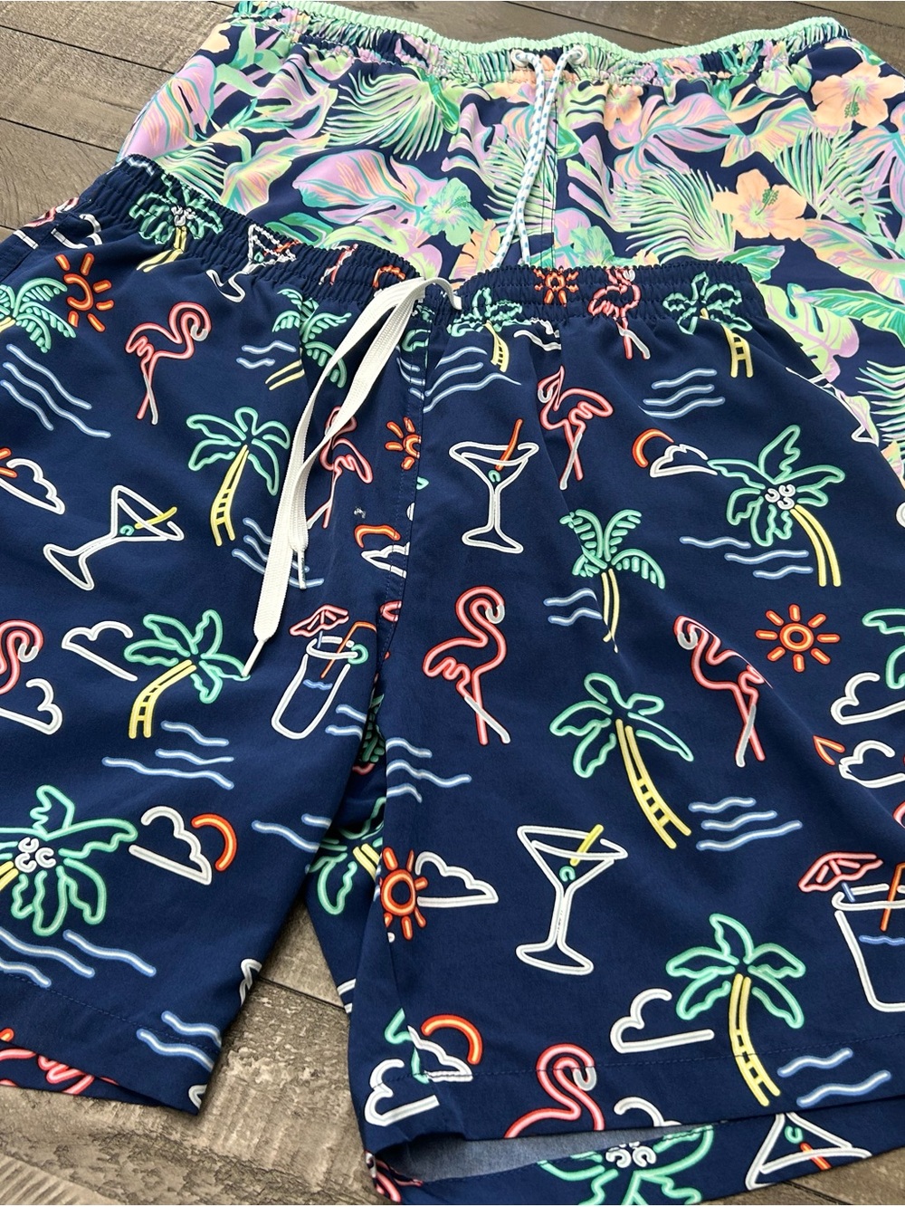 chubbies Navy Neon Tropical Print Swim Trunks